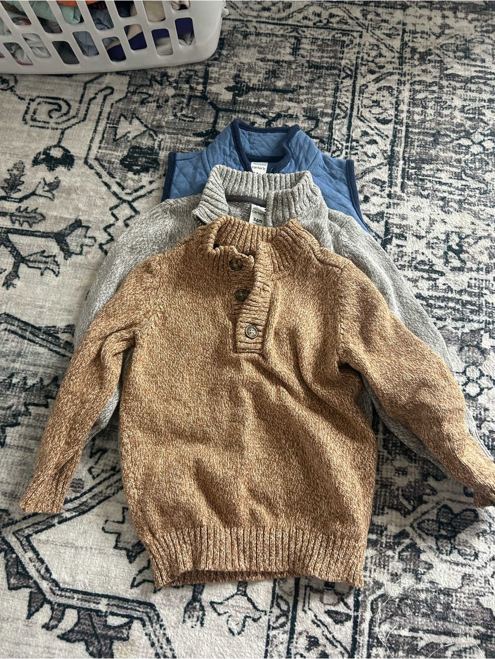 Carter's Camel and Gray Turtleneck Button Pullover Sweaters and Carter’s Vest